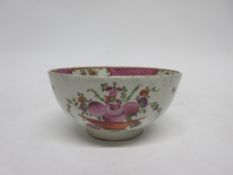 Lowestoft porcelain slop bowl decorated in polychrome with flowers, 11cm diam (a/f)