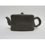 Yixing type tea pot and cover with applied bamboo style decoration
