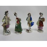 Group of four Continental porcelain figures of ladies and gentlemen, (4)