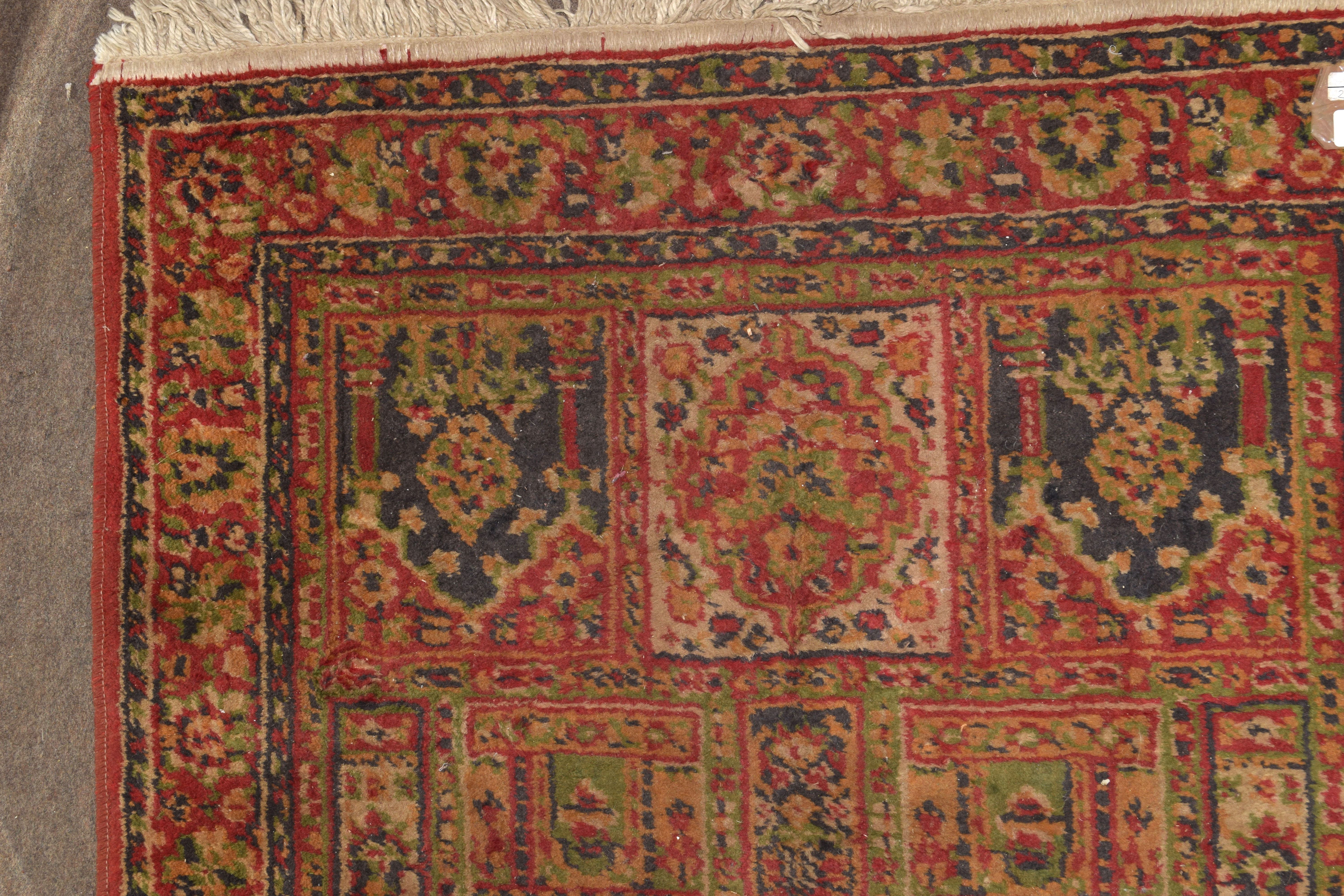 Late 20th century wool runner, geometric decoration, mainly red field, 88 x 324cm
