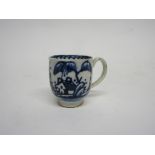 Miniature English porcelain cup with blue and white design, probably Liverpool, 3cm high