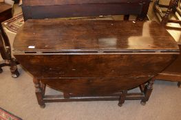 18th century and later oak gate leg table, the later top raised on ring turned supports, joined