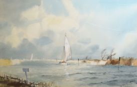 AR Leslie L Hardy Moore RI (1907-1997) "Hickling", watercolour, signed lower right, 37 x 55cm
