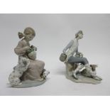 Lladro model of a young girl with puppies together with a Lladro model of a swan (2)