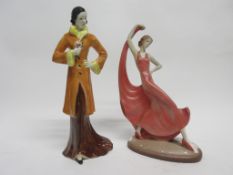 Pair of Art Deco pottery figures of ladies, tallest 31cm