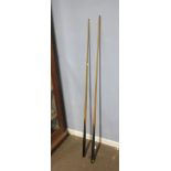 Elizabeth II Coronation commemorative billiard cue and a further Riley billiard cue, 150cm long