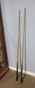 Elizabeth II Coronation commemorative billiard cue and a further Riley billiard cue, 150cm long