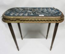 19th century parcel gilded table with later supports and inset with a beadwork panel, 58cm long