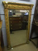 19th century parcel gilded overmantel mirror of rectangular form, applied with moulded swags etc (