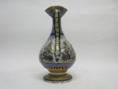 Italian Majolica style jug decorated with a hunting scene and castle verso, 33cm high