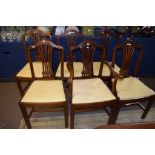 Set of six Hepplewhite style mahogany dining chairs, pierced splat backs comprising five single