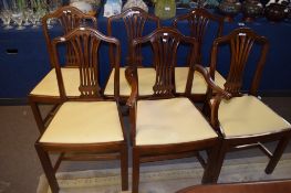 Set of six Hepplewhite style mahogany dining chairs, pierced splat backs comprising five single