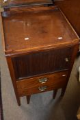 18th century mahogany night cupboard with tray top over a tambour front and former pot drawer below,