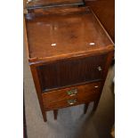 18th century mahogany night cupboard with tray top over a tambour front and former pot drawer below,