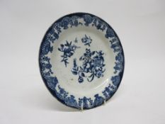 18th century Liverpool porcelain plate with a printed floral design, 20cm diam