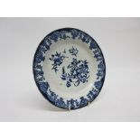 18th century Liverpool porcelain plate with a printed floral design, 20cm diam