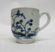 18th century English porcelain coffee cup, probably Liverpool, with a blue and white design, 6cm