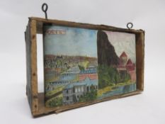 Victorian picture scroll depicting various Continental scenes, 29cm wide