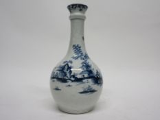 Rare Lowestoft porcelain guglet or water bottle circa 1765, decorated in underglaze blue with a