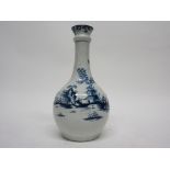 Rare Lowestoft porcelain guglet or water bottle circa 1765, decorated in underglaze blue with a