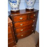 19th century mahogany bow fronted chest of two short and three full width drawers on bracket feet,