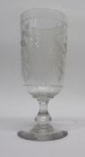 Glass celery vase with engraved floral decoration, 24cm high