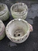 PAIR OF CIRCULAR MOULDED PLANTERS, EACH DIAM APPROX 34CM