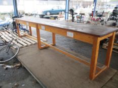 LARGE WOODEN WORK BENCH, APPROX LENGTH 12FT