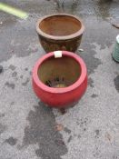 TWO VARIOUS PLANTERS, LARGER APPROX 42CM DIAM