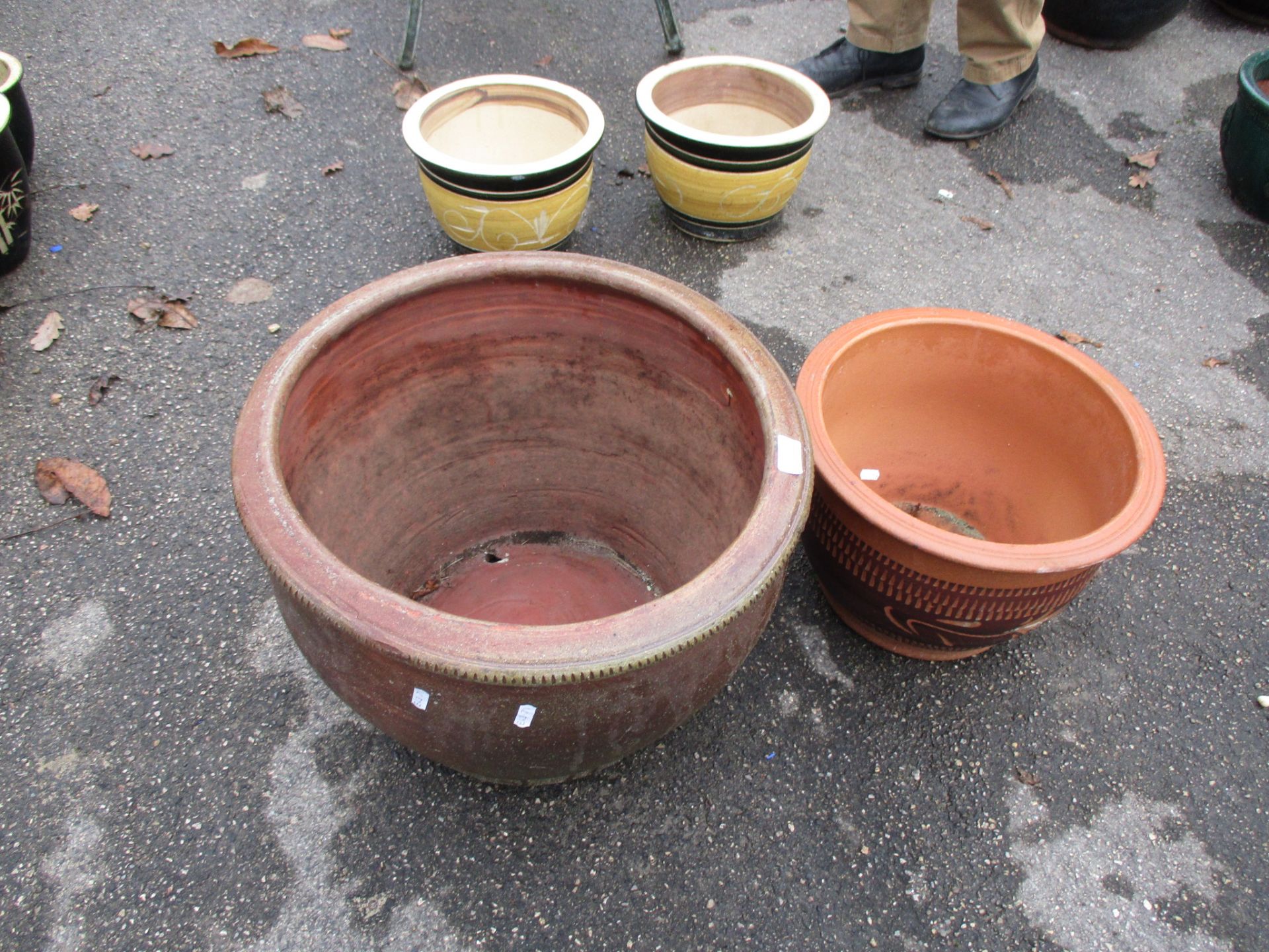 TWO VARIOUS PLANTERS, LARGER APPROX 47CM DIAM