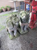 PAIR OF COMPOSITION GARDEN LIONS, EACH APPROX 50CM