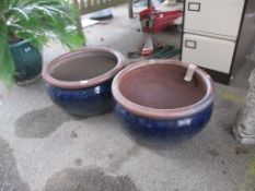 PAIR OF LARGE GLAZED PLANTERS, EACH APPROX 60CM DIAM