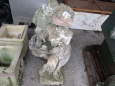 COMPOSITION GARDEN FIGURE DEPICTING A CHILD CARRYING A BASKET, APPROX 76CM