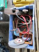 BOX CONTAINING GRINDING DISCS, PLANE, JUMP LEADS ETC