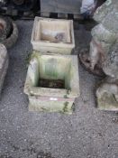 PAIR OF MOULDED SQUARE PLANTERS, EACH APPROX 30CM SQUARE