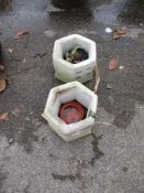 PAIR OF ORIENTAL STYLE HEXAGONAL PLANTERS, EACH HEIGHT APPROX 20CM