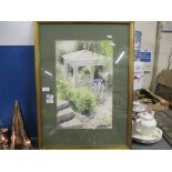 WATERCOLOUR OF A COUNTRY GARDEN IN GILT FRAME