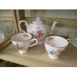 J & R PLANT TEA POT AND TWO CUPS
