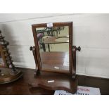 VICTORIAN MAHOGANY SWING MIRROR WITH SERPENTINE BASE, 38CM WIDE