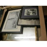 BOX OF VARIOUS PHOTOGRAPHS AND MIRROR