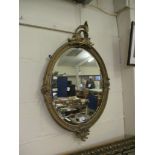 GILT FRAMED OVAL WALL MIRROR, 73CM HIGH