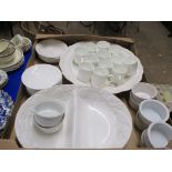 TRAY CONTAINING CERAMIC ITEMS, COFFEE CANS AND SAUCERS AND SERVING DISHES