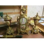 BRASS FRAMED CLOCK GARNITURE