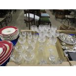TRAY CONTAINING QUANTITY OF CUT GLASS WARES, WINE GLASSES AND TUMBLERS