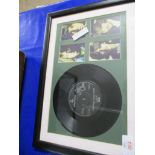 MOUNTED LP OF THE BEATLES “STRAWBERRY FIELDS FOREVER” TOGETHER WITH COLOUR PHOTOS OF THE BEATLES