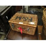 SMALL WICKER PICNIC BASKET CONTAINING TILES, 35CM WIDE