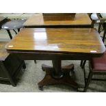 EARLY 19TH CENTURY ROSEWOOD CARD TABLE, FOLD-TOP AND OCTAGONAL COLUMN AND QUADRUPED BASE, 92CM WIDE