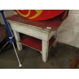 RED AND WHITE PAINTED GARDEN TABLE, 68CM WIDE