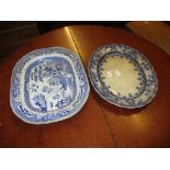 TWO BLUE AND WHITE PLATTERS, 46CM WIDE