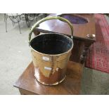 BRASS AND COPPER CYLINDRICAL COAL BUCKET OF CIRCULAR FORM, 27CM DIAM